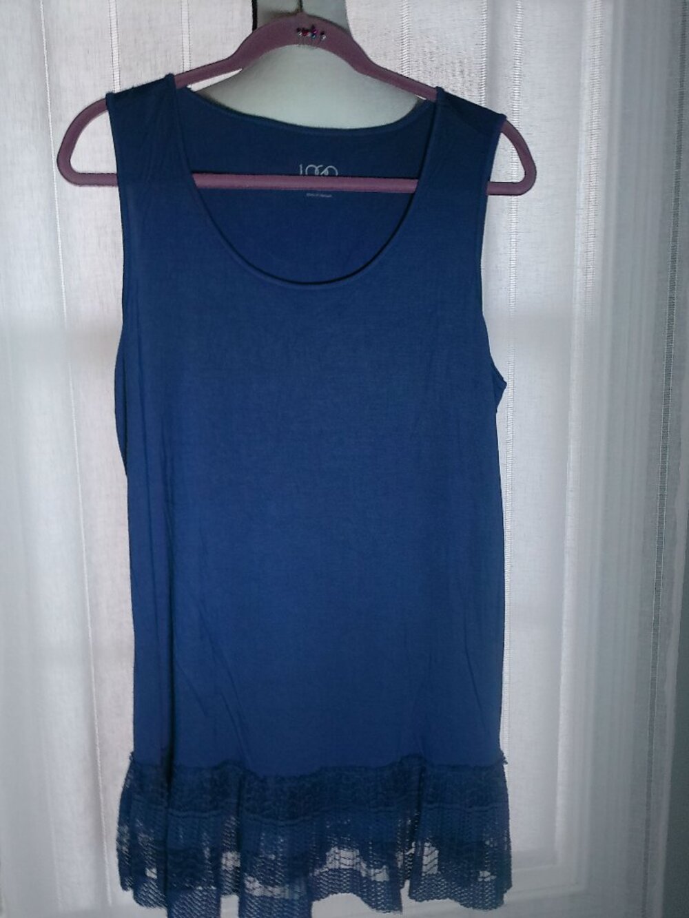 LOGO by Lori Goldstein Layering Tunic w/Broomstick Hem Blue Indigo NWOT M